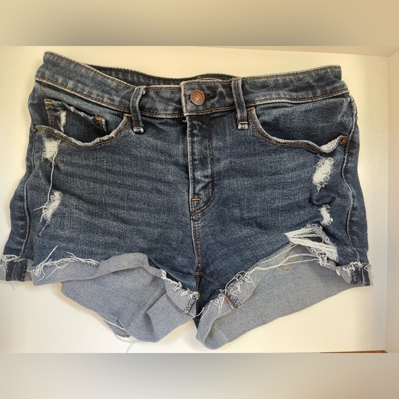 Abercrombie & Fitch Blue Jean Shorts Distressed Mid-Rise - Picture 1 of 4